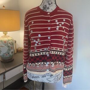 Adrienne Vittadini Vintage Size Med Cotton Geometric Cardigan with Buttons